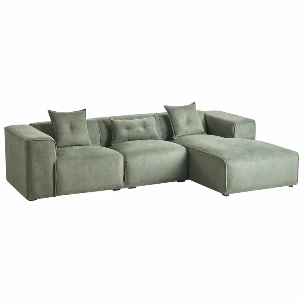 Divano Angolare Moderno Beliani in Ciniglia Verde con Cuscini Extra, Versione Sinistra, 3 Posti, L/P/H: 294 x 170 x 93 cm – 2