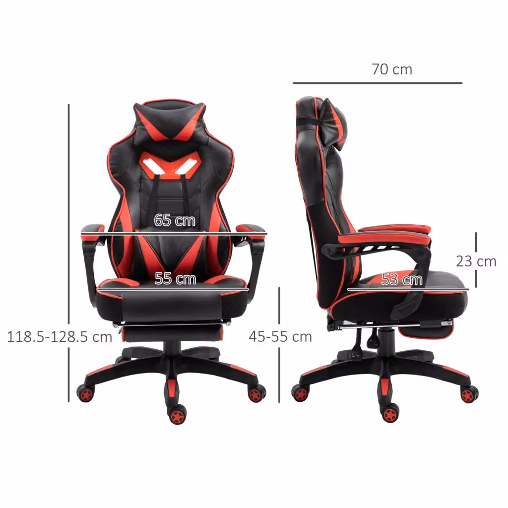 Sedia da gaming ergonomica WISHDOR nera in ecopelle con poggiatesta e funzione girevole a 360 gradi per ufficio e casa – 2