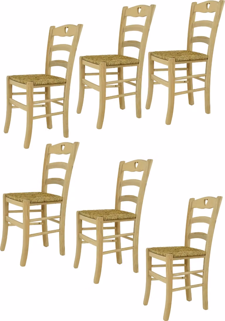 t m c s Tommychairs - Set di 6 sedie CUORE per cucina e sala da pranzo, struttura robusta in legno di faggio lucidato, non trattato e 100% naturale, seduta in vera paglia