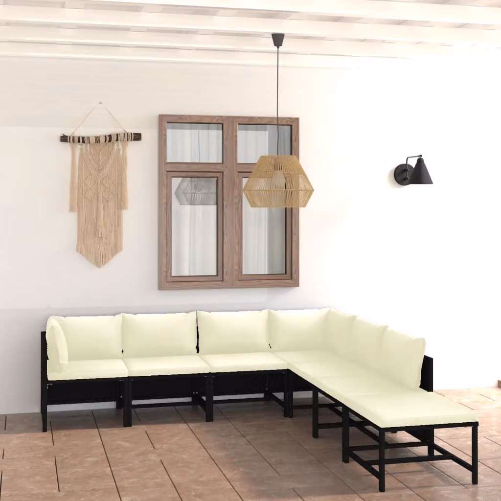 Maison Exclusive - Set da giardino da 7 pezzi con cuscini in polyrattan nero