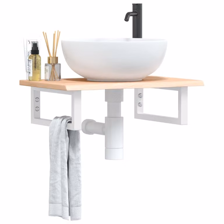 vidaXL Ripiano a Parete per Lavabo in Rovere e Metallo, Bianco e Marrone, L: 60 cm, P: 40 cm, H: 17 cm