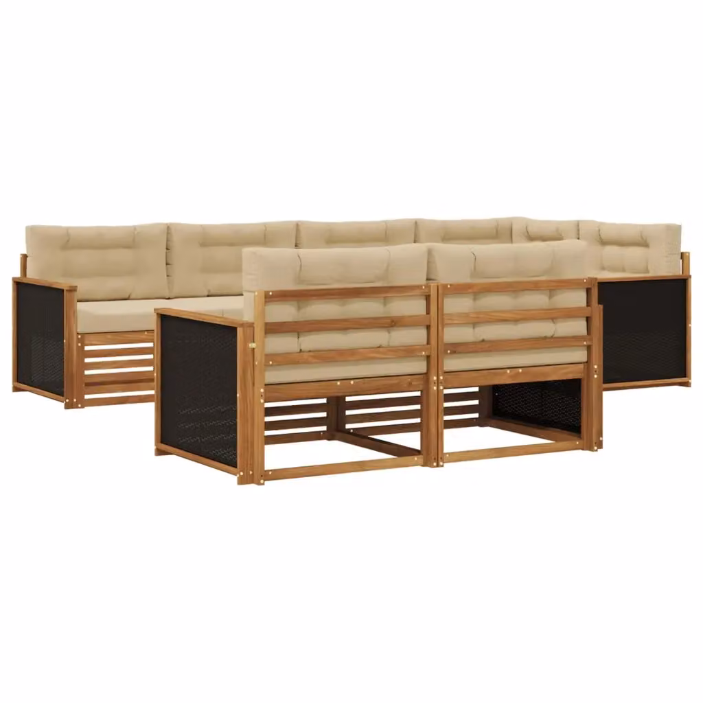 Set di divani da esterno a forma di U vidaXL in legno di acacia marrone e beige con cuscini inclusi – 2