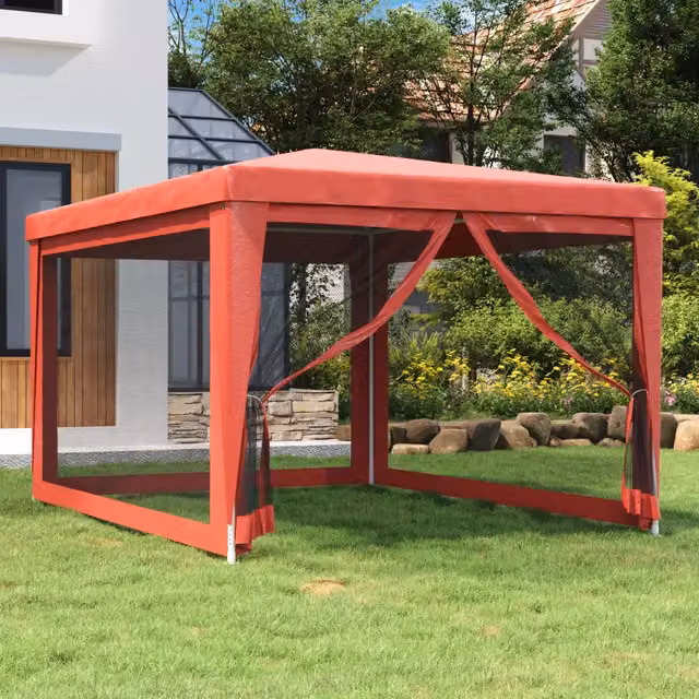 Tenda Gazebo per Feste Rossa con Pareti Laterali in Rete L: 4 m, P: 3 m, H: 2,46 m