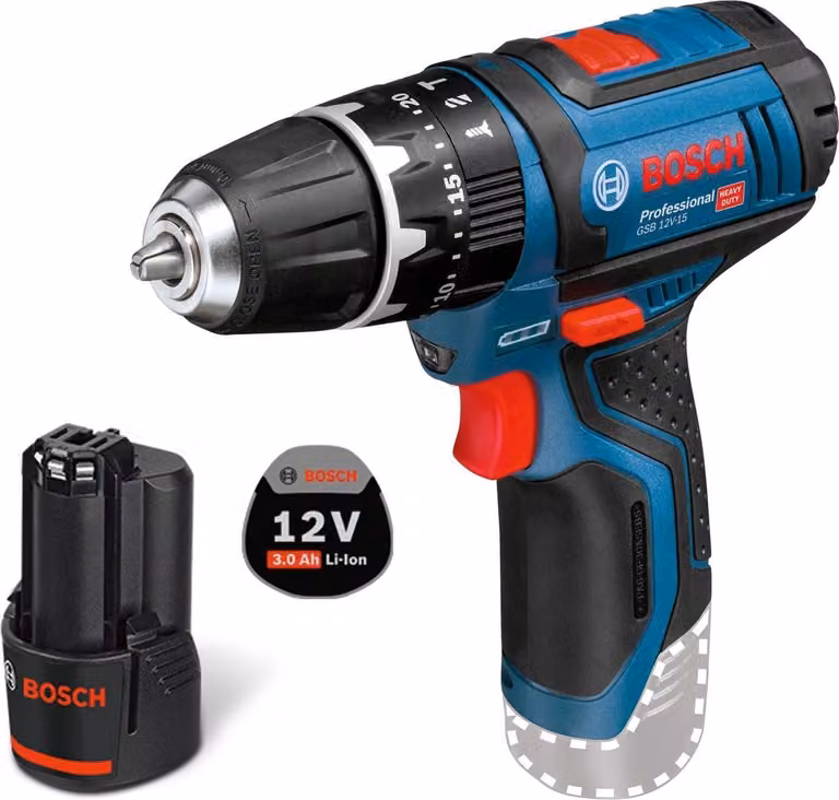 Trapano a percussione a batteria Bosch GSB 12V-15 / 1 batteria da 3,0 Ah