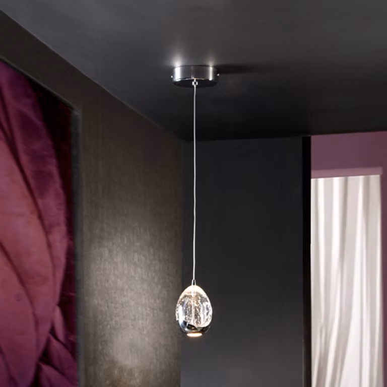 Schuller Valencia Lampada LED a sospensione Rocio, 1 luce, metallo, vetro, cromo Rocio, Chiaro / Trasparente, Soggiorno / Sala da pranzo, Vetro