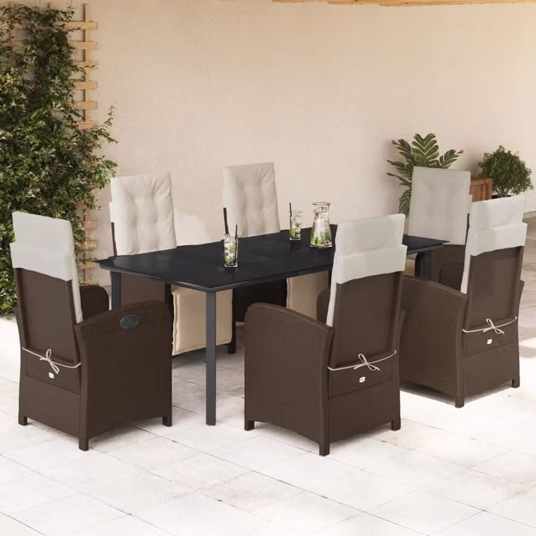 vidaXL Set da Pranzo da Giardino 7pz in Polyrattan Marrone con Piano in Vetro
