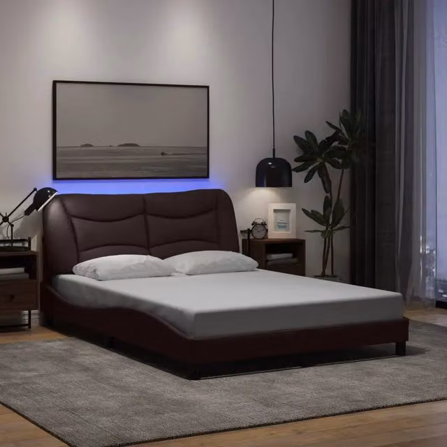 Giroletto con LED senza Materasso-Struttura Letto Hvar Marrone Scuro 140x190 cm