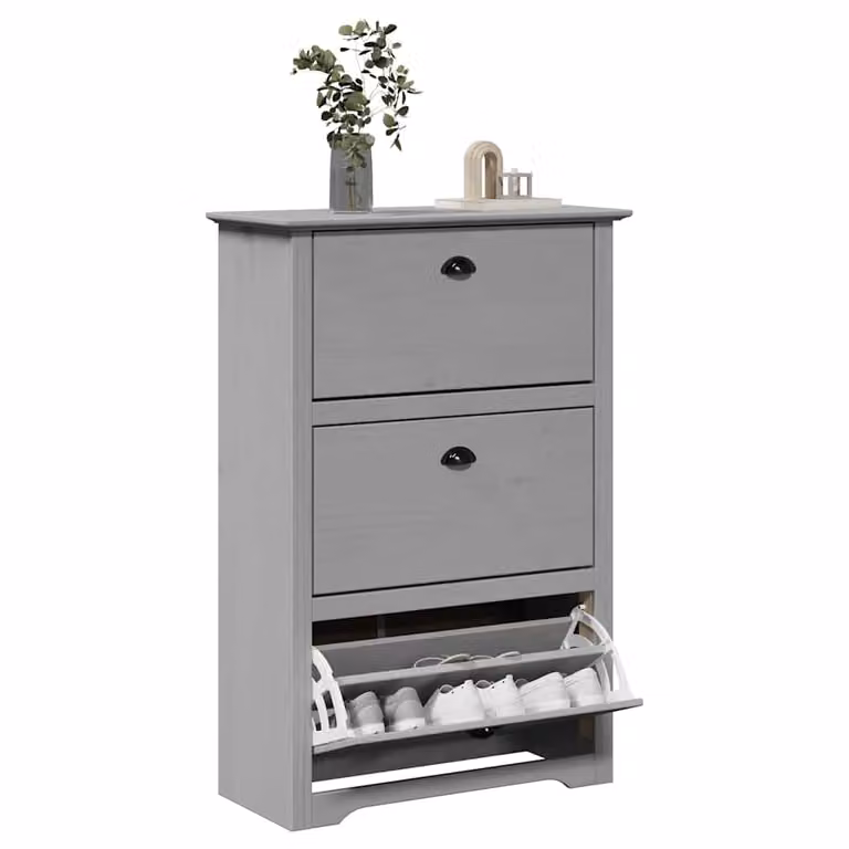 Scarpiera vidaXL BODO in stile rustico grigia con ante a battente e ripiani in legno e metallo L/P/H: 80 x 35 x 118 cm