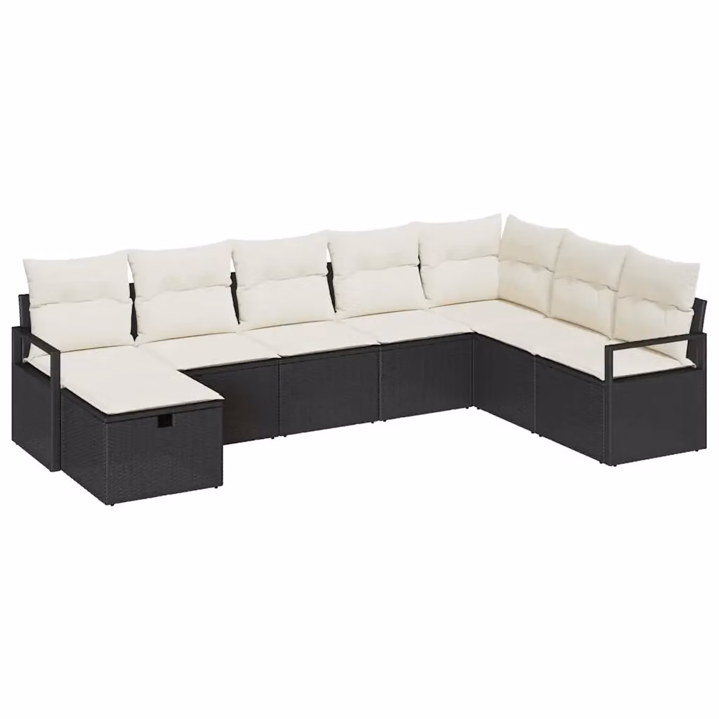 Set di divani da giardino a L vidaXL con 8 posti, colore nero e beige, in rattan e metallo con cuscini inclusi – 2