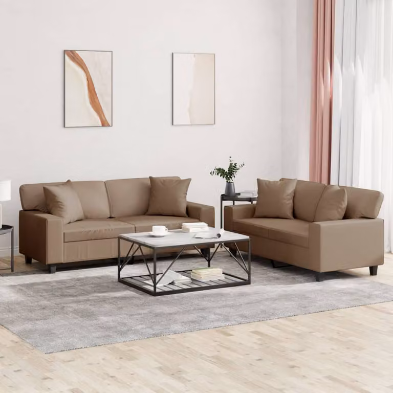 Set di 2 divani vidaXL in similpelle beige e marrone con cuscini per soggiorno in stile moderno