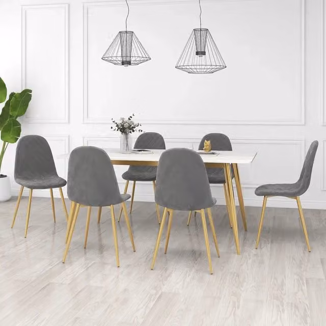 Set di 6 sedie da pranzo vidaXL in velluto grigio con struttura in metallo e plastica per cucina e soggiorno