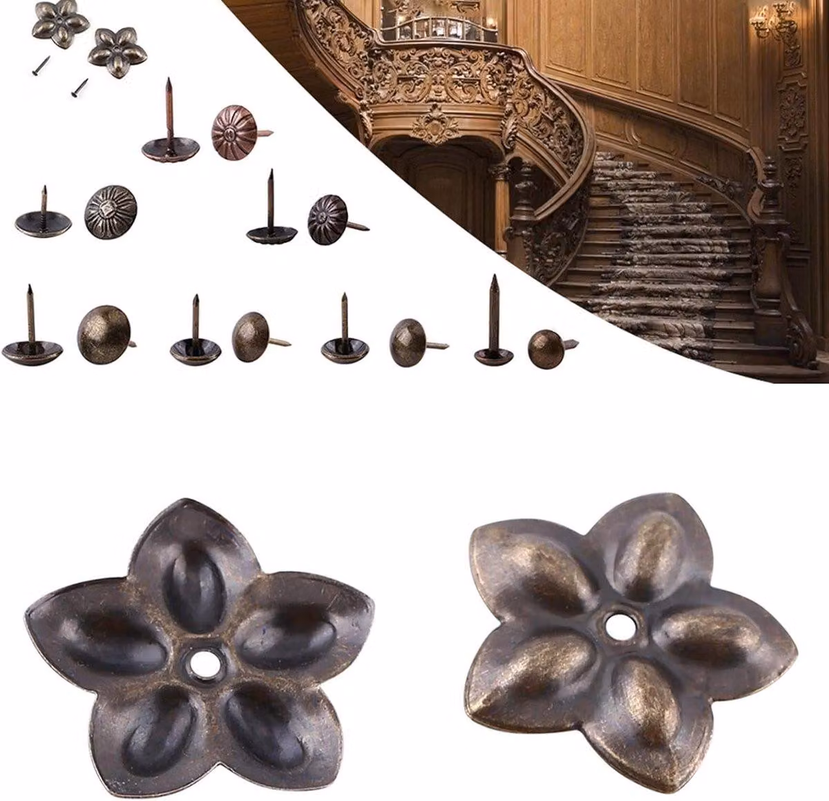 Chiodini vintage in bronzo – Elementi decorativi a testa piatta per mobili, scarpe e porte – 100 pezzi, 23 mm
