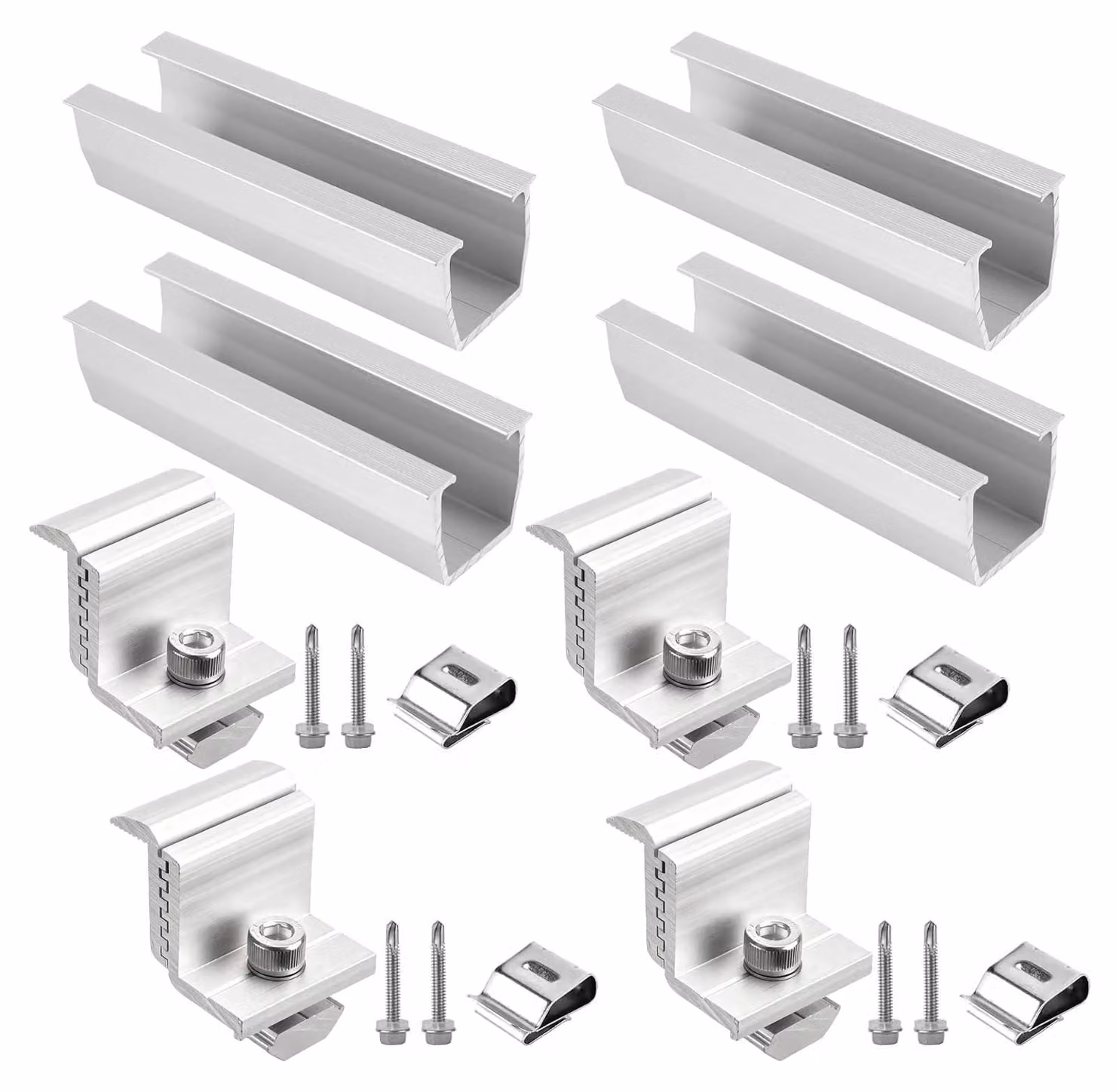 Set di 4 supporti per pannelli solari, con guida in alluminio da 12 cm e morsetti da 30-45 mm