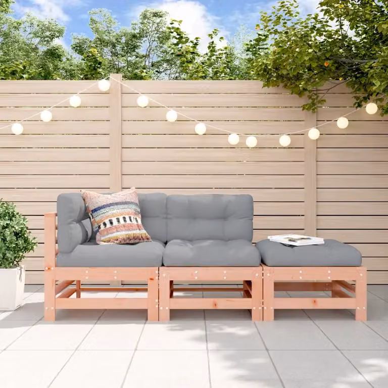 Set Salotto da Giardino vidaXL 3 pz in Legno Massello Marrone con Cuscini