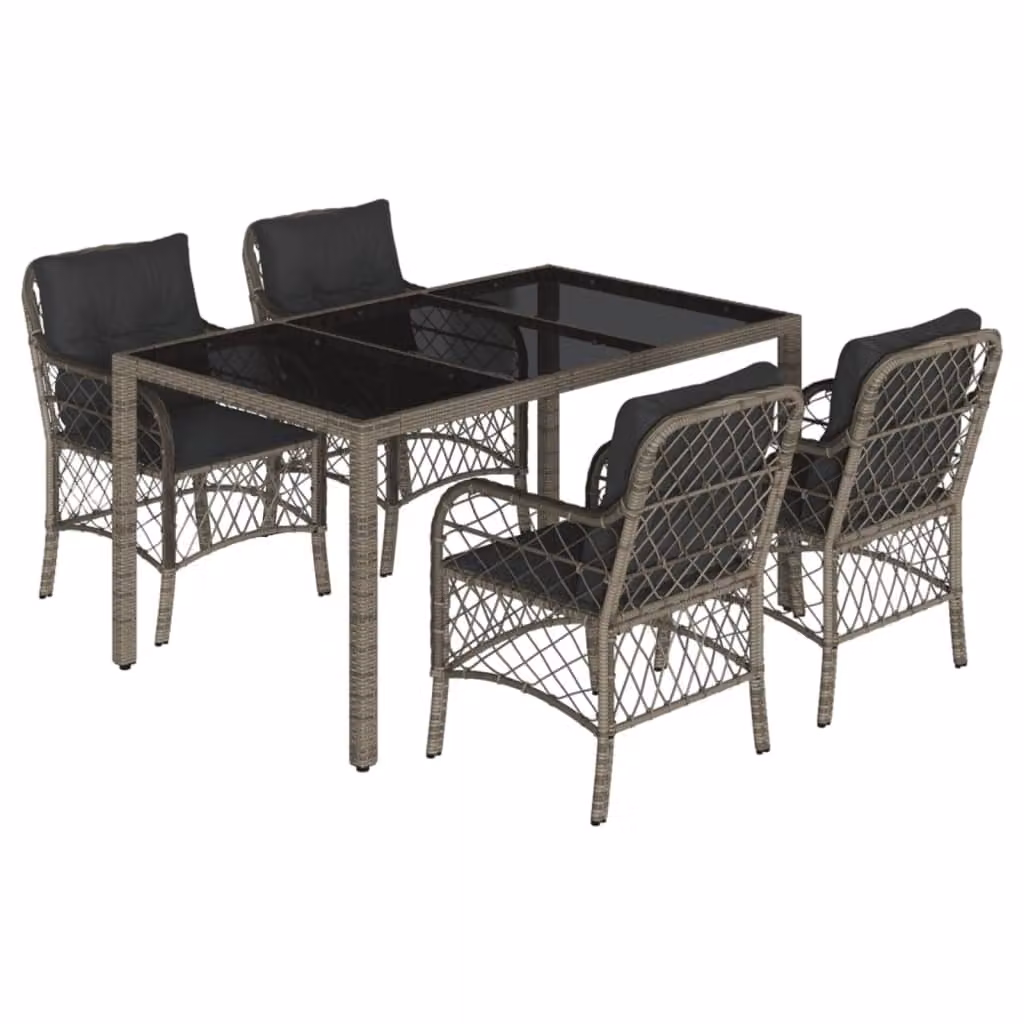Set da Pranzo da Giardino 5 pz con Cuscini in Polyrattan Grigio