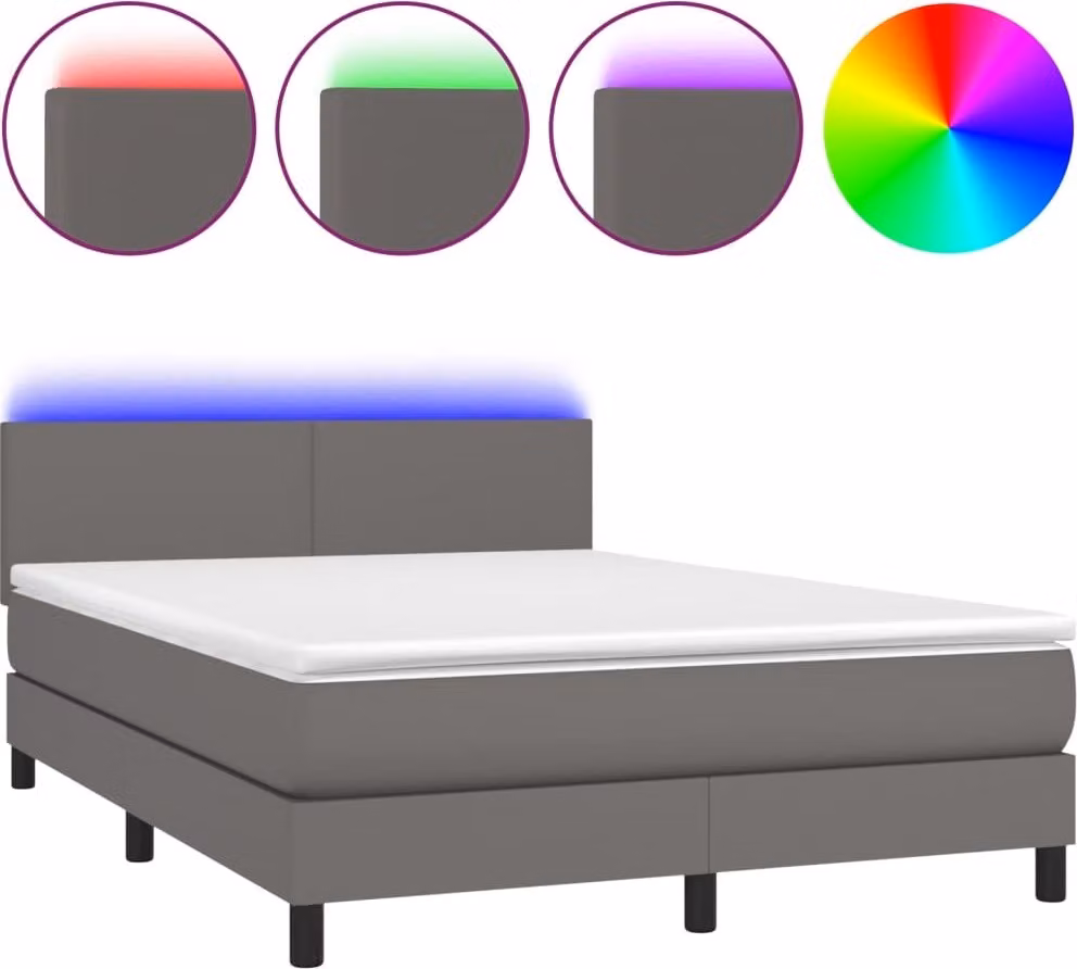 Giroletto Molle con Materasso e LED Grigio 140x200cm Pelle finta