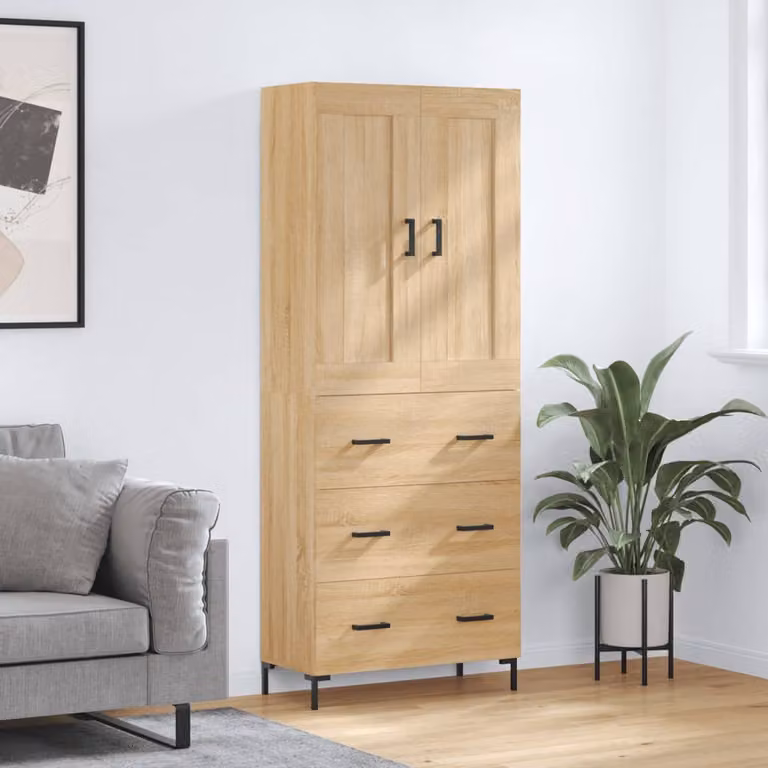Credenza a parete vidaXL in rovere marrone con ante a battente e ripiani interni, L: 69,5 cm, P: 34 cm, H: 180 cm