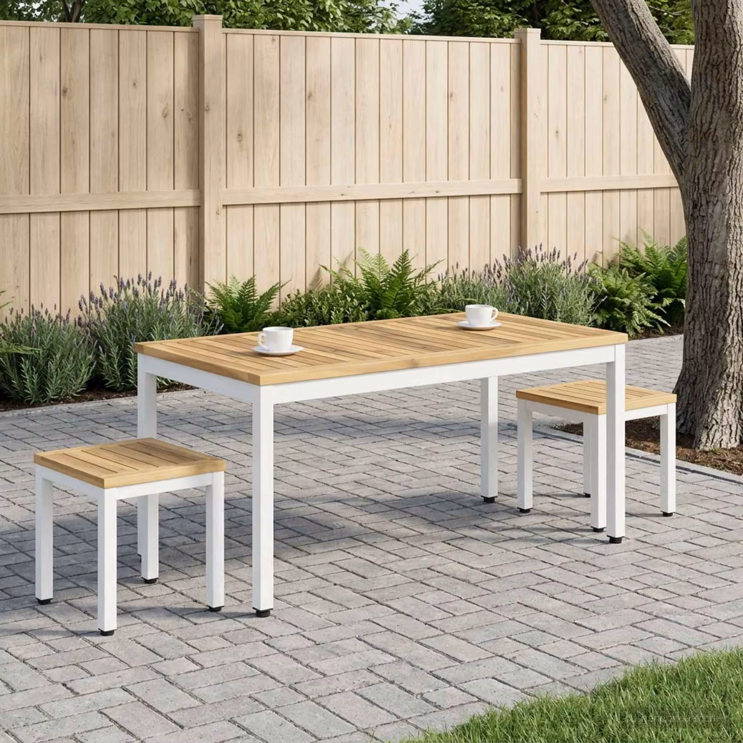 Tavolino da salotto vidaXL in legno di acacia e metallo bianco stile rustico L: 100,5 cm, P: 49 cm, H: 45 cm