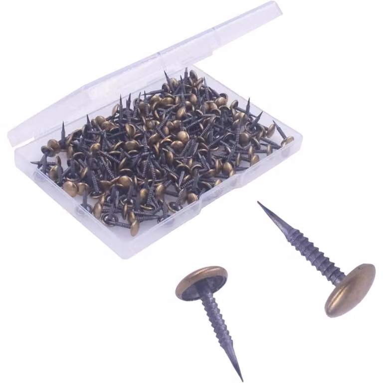 Chiodi per imbottitura, rivestiti in ottone, confezione da 200 pezzi, lunghezza del filo 15 mm, diametro della testa 8 mm