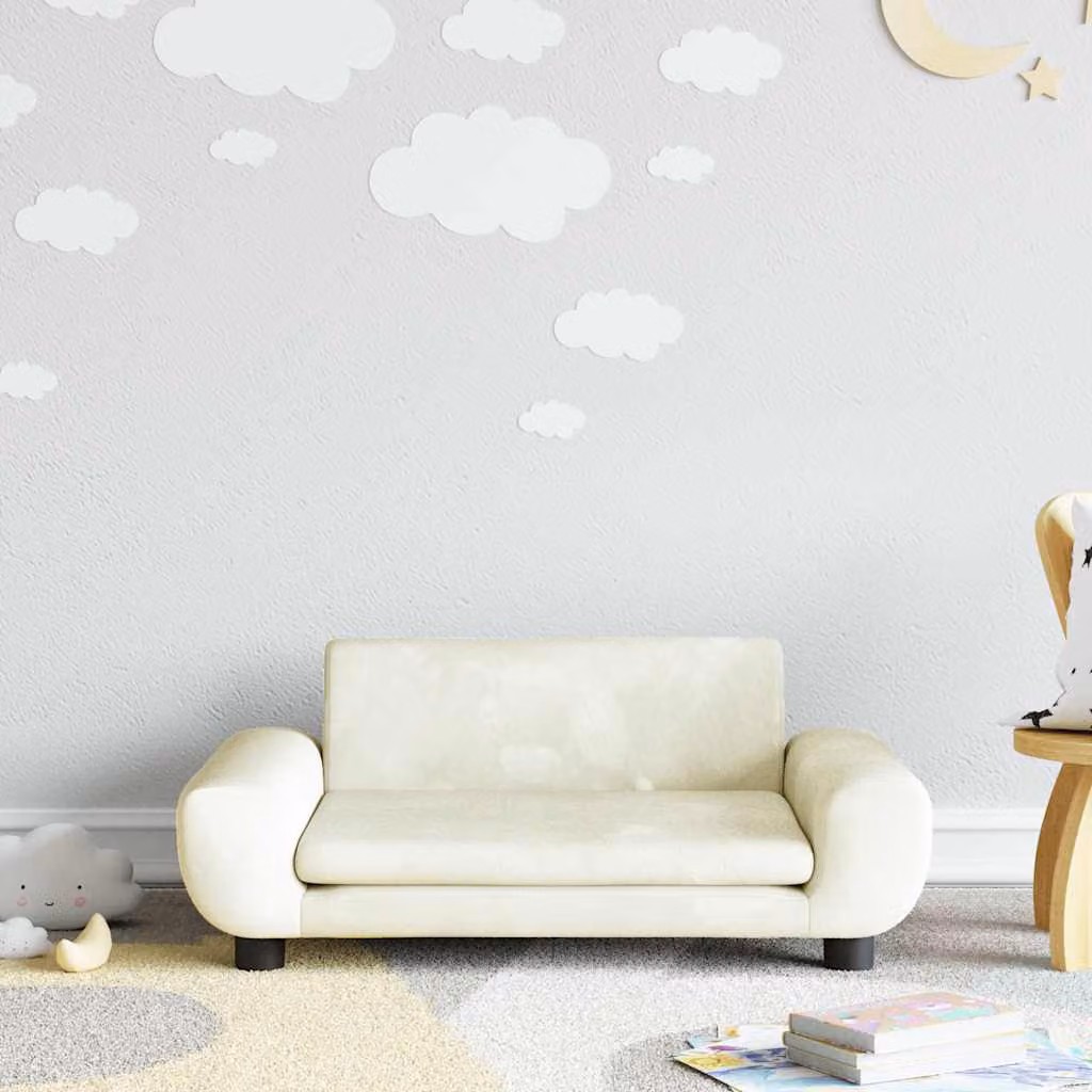 vidaXL Divano per Bambini in Velluto Beige L: 70 cm, P: 45 cm, H: 33 cm