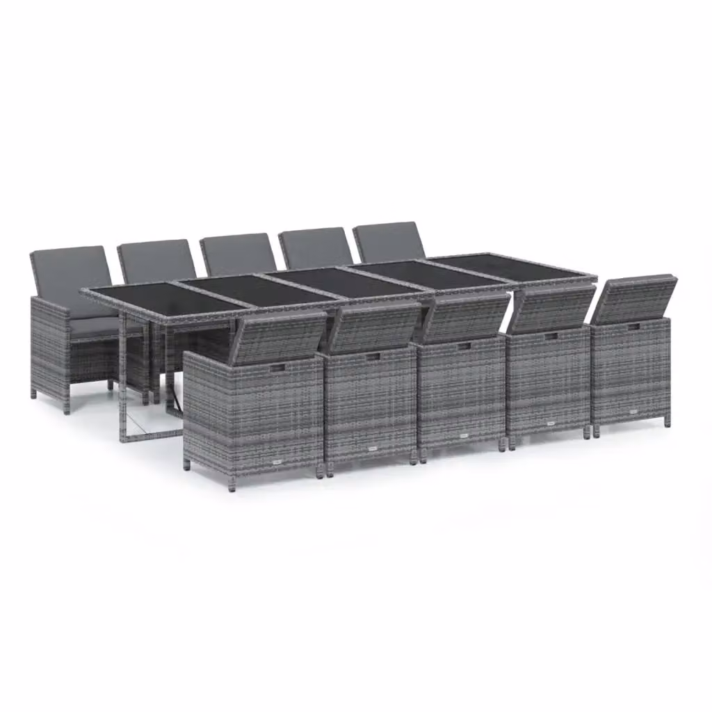 Set Pranzo da Giardino Moderno vidaXL in Polyrattan Grigio con Tavolo in Vetro e 11 Pezzi – 2