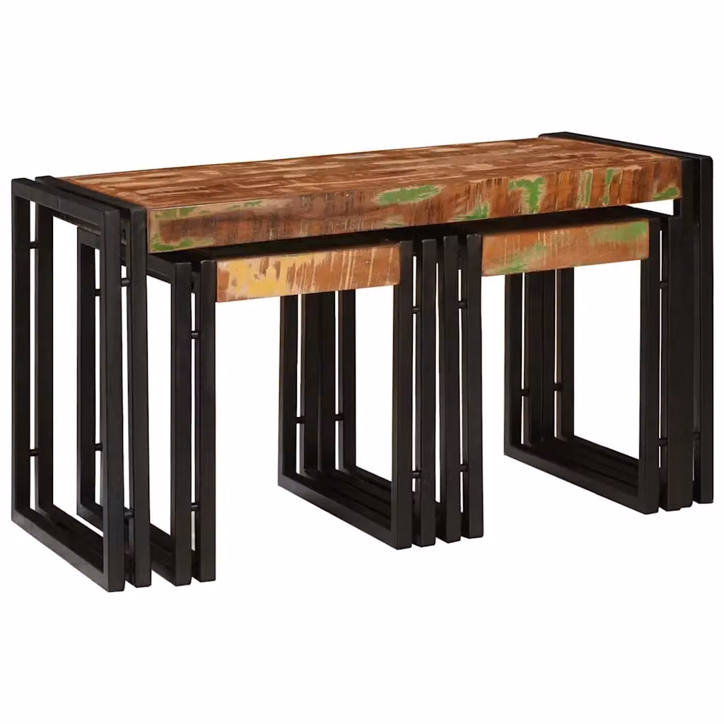 Set di 3 tavolini nesting vidaXL in stile industriale, marrone e nero, L/P/H: 82 x 40 x 45 cm – 2