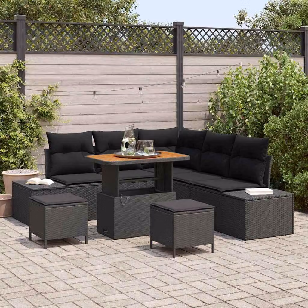Maison Exclusive - Set da giardino composto da 8 pezzi, divano in rattan sintetico nero