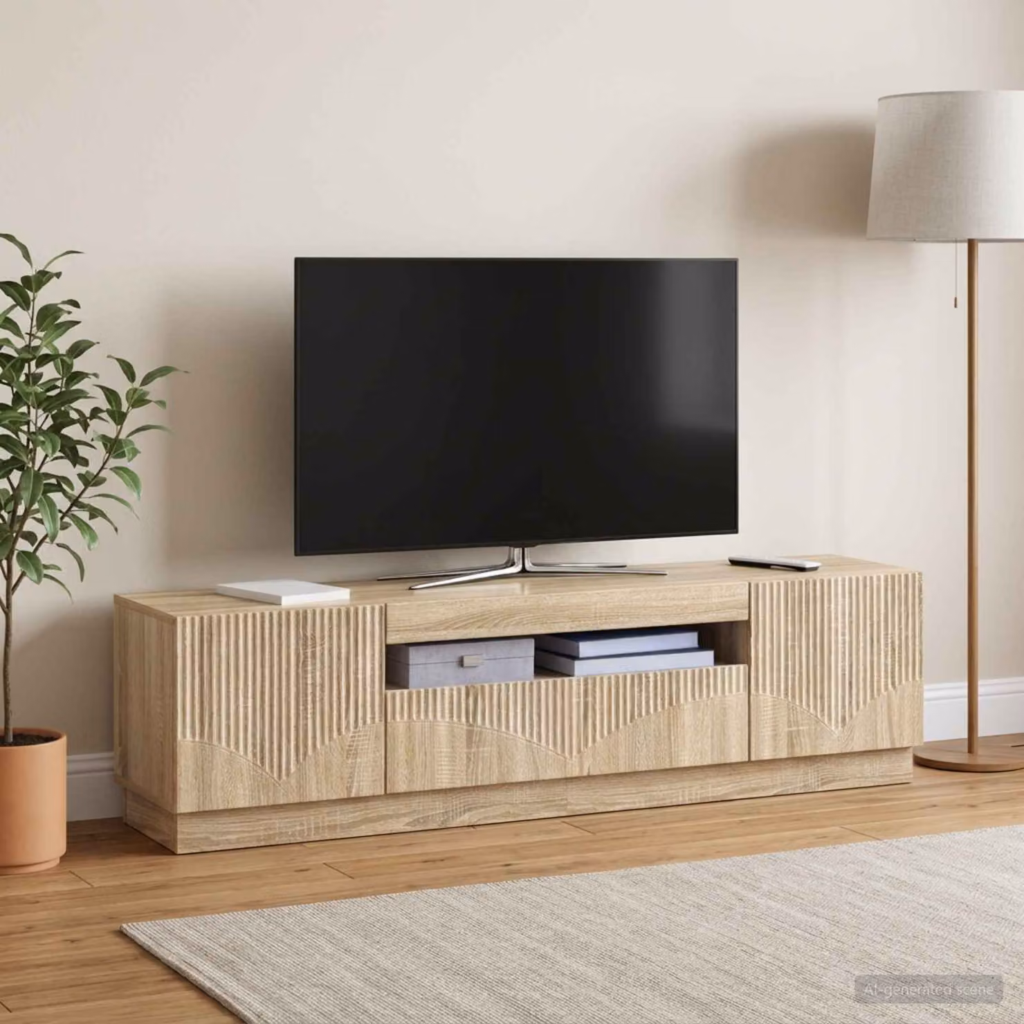 Mobile TV LED vidaXL in legno ingegnerizzato Rovere Sonoma marrone con illuminazione integrata e scomparti multimediali L: 153 cm, P: 35 cm, H: 40 cm