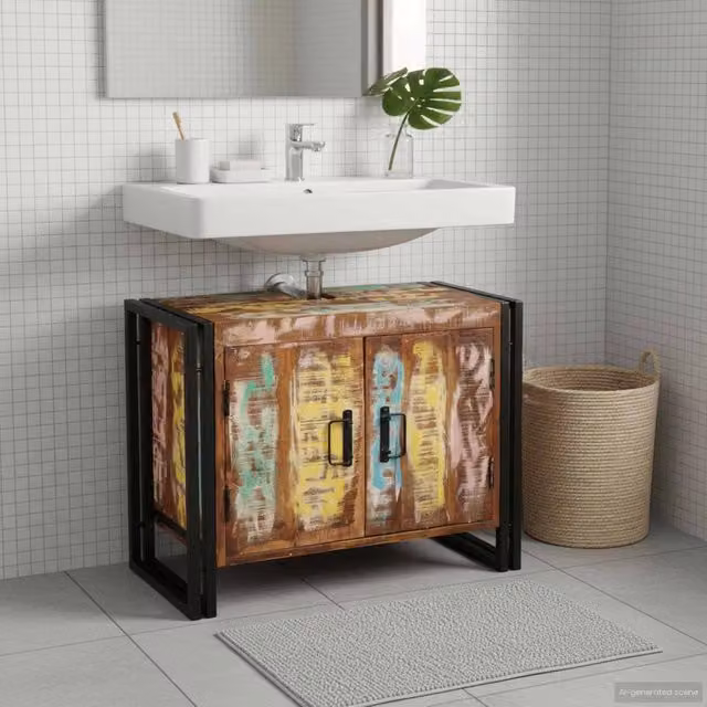 Armadio sottolavello moderno vidaXL in legno e metallo multicolore con decorazione astratta