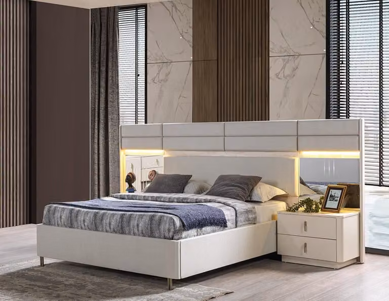 Comodino doppio, stile moderno, colore bianco, nuovo, pratico, per la camera da letto