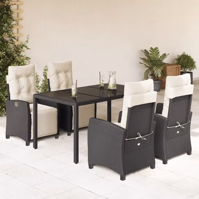 Set da Pranzo da Giardino 5 pz Nero con Cuscini in Polyrattan 3212884
