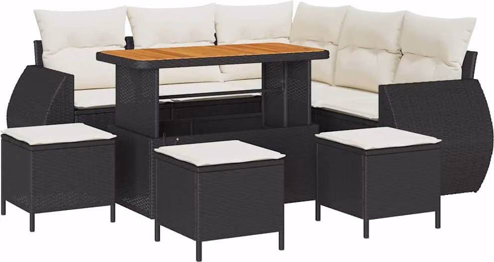 Set Divano da Giardino 9 pcs Nero polyrattan