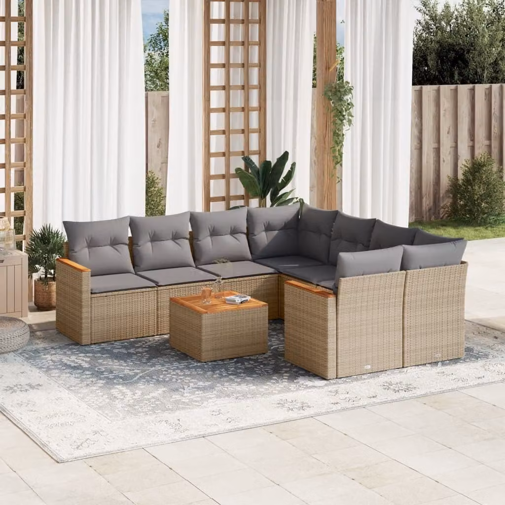 Maison Exclusive - Set Divano da Giardino 9 pz con Cuscini Beige Misto Polyrattan