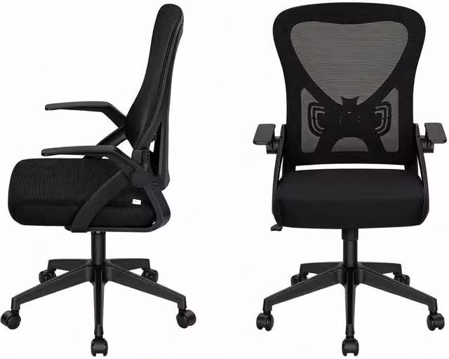 Sedia da ufficio ergonomica Chicfurn moderna con braccioli, rotazione 360 gradi e rivestimento in tessuto o ecopelle, colore nero