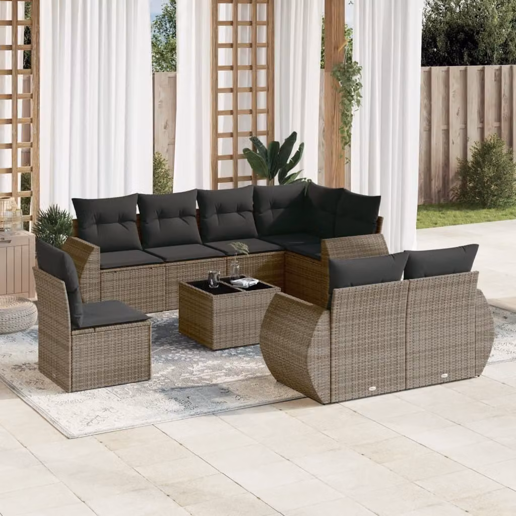 Maison Exclusive - Set Divano da Giardino 9 pz con Cuscini Grigio in Polyrattan