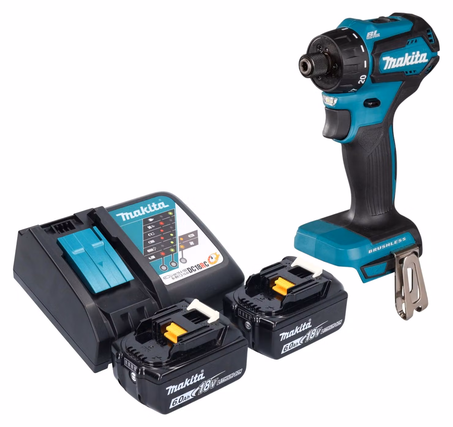 Trapano avvitatore a batteria Makita DDF 083 RG 18 V 40 Nm 1/4'' brushless + 2x batteria ricaricabile 6,0 Ah + caricabatterie