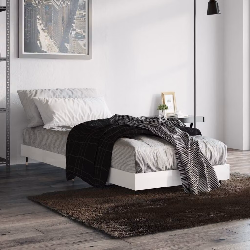 The Living Store Struttura letto bianca lucida 75x190 cm Materiale a base di legno