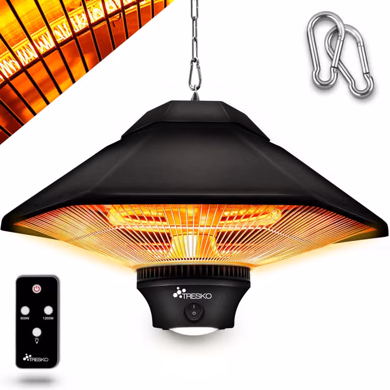 Riscaldatore a infrarossi da parete o soffitto - 1200 W - Alluminio nero - Montaggio a soffitto o a parete - Elettrico