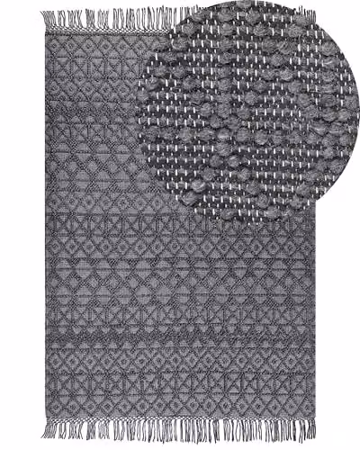 Tappeto Boho in lana con motivo geometrico e nappe 160 x 230 cm Nero