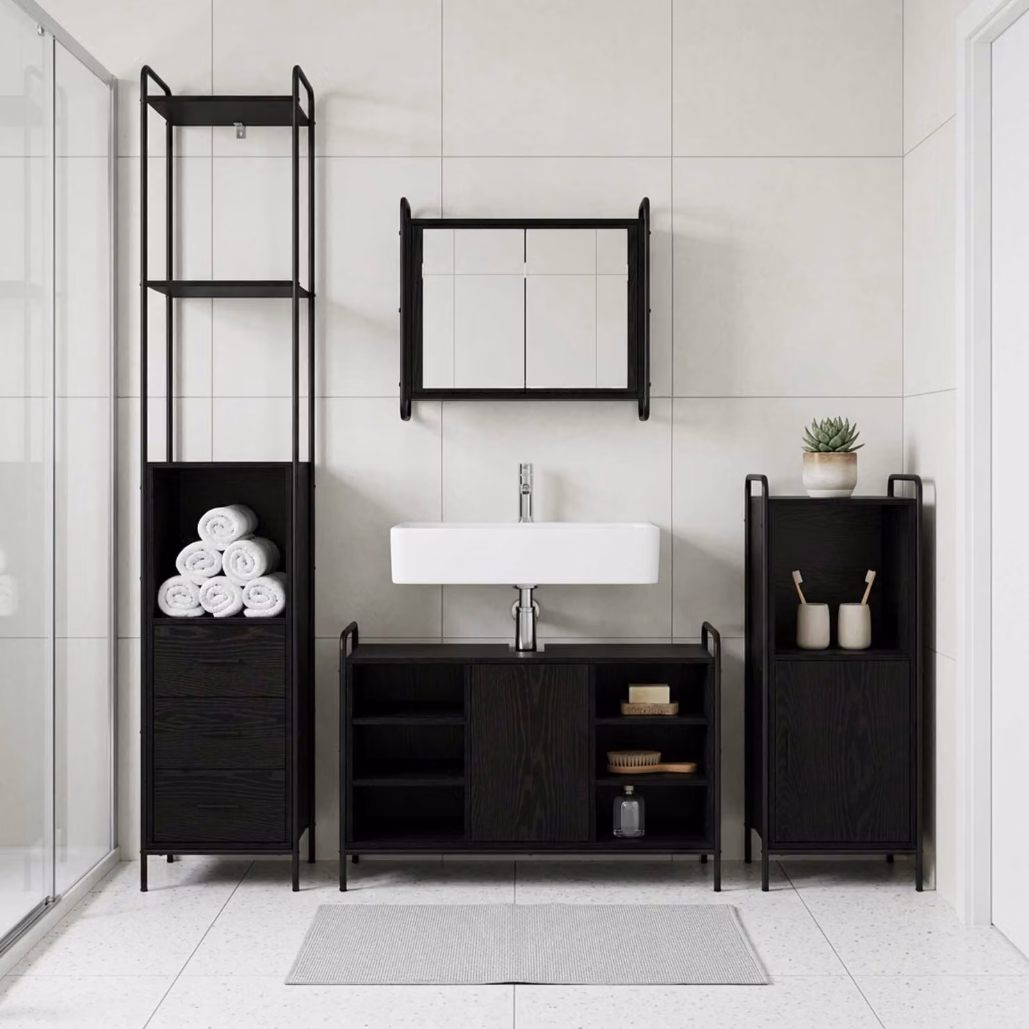 vidaXL Set di Armadi da Bagno 4 pz Rovere Nero 40 x 36 x 200,5 cm