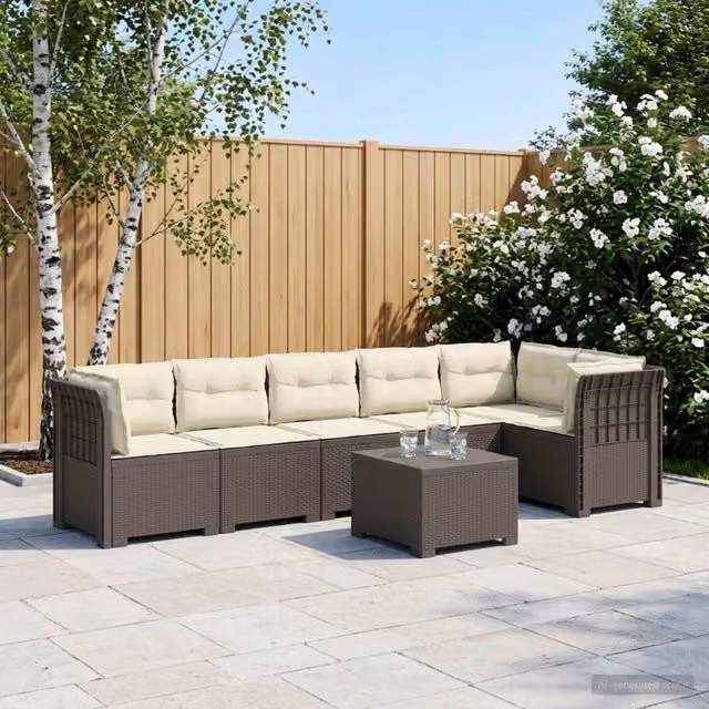 Divano da Giardino 6 Posti con Cuscini Aspetto Rattan PP 3444134