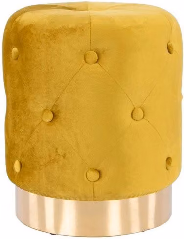 Set di 2 Pouf Anastasia Casa Collection in Velluto Trapuntato Giallo Senape con Base Oro L: 35 cm, H: 42 cm