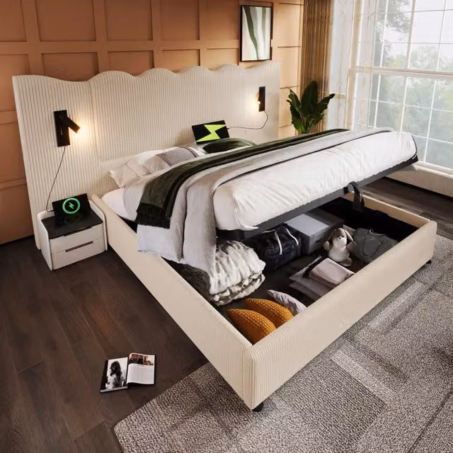 letto imbottito corduroy beige 180x200 cm