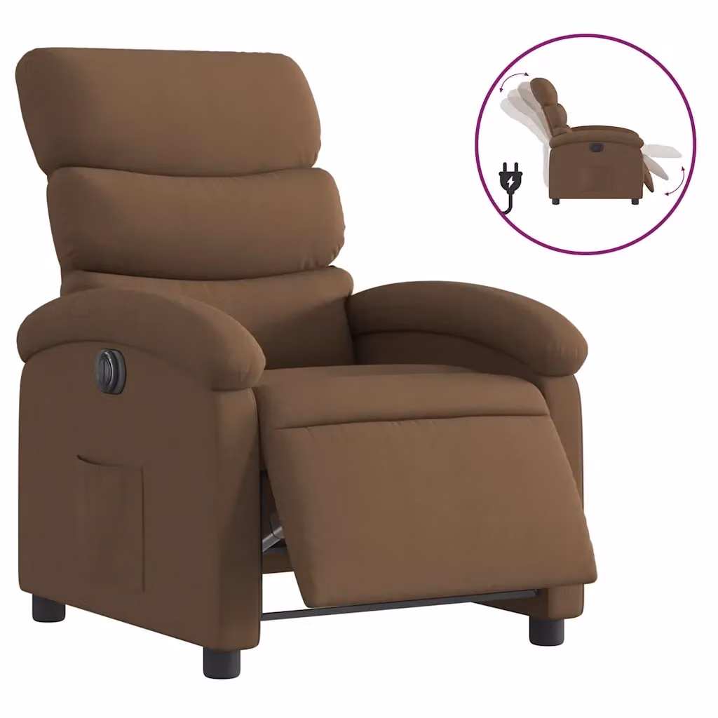 Poltrona elettrica reclinabile relax vidaXL in tessuto marrone con braccioli e struttura in legno e metallo – 2