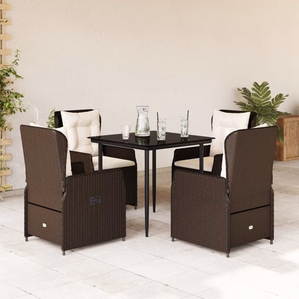 Maison Exclusive - Set da Pranzo da Giardino 5pz con Cuscini in Polyrattan Marrone