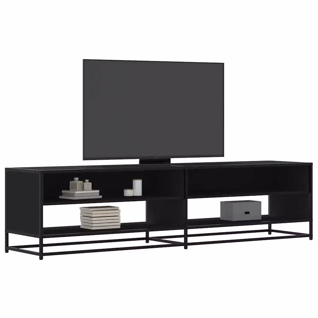 Mobile TV Design In in stile industrial nero con ripiani porta media, L: 180,5 cm, P: 40 cm, H: 46 cm – 2
