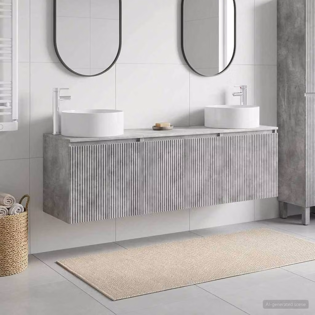 Set di mobili da bagno moderno vidaXL in 3 pezzi colore grigio, L: 161,5 cm, P: 44,5 cm, H: 80 cm