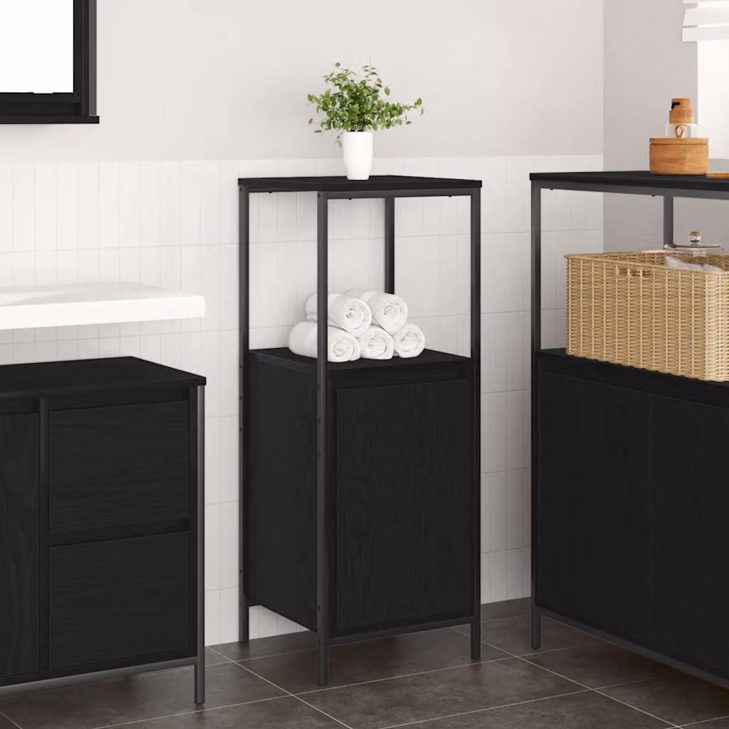 Mobile da bagno vidaXL moderno in rovere e nero con ripiani e ante, L/P/H: 36 x 35 x 95 cm