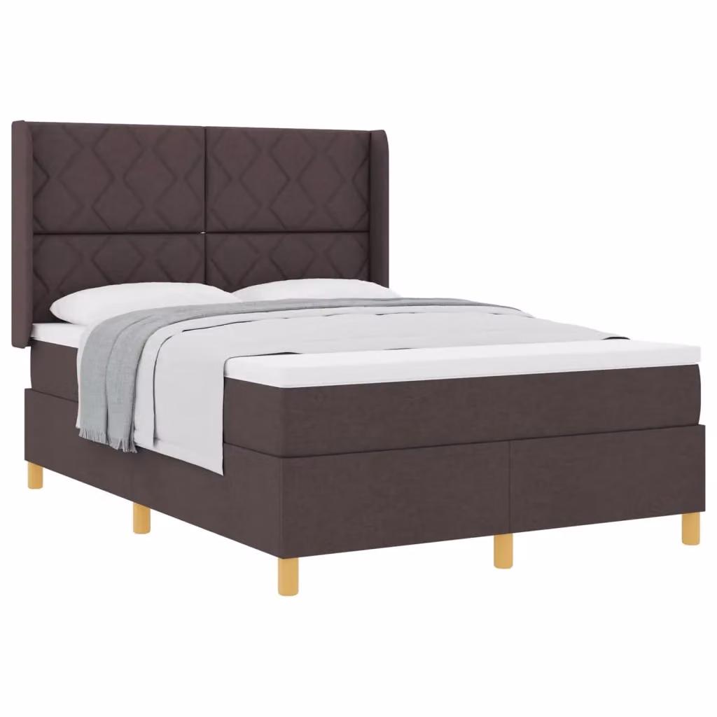 Letto a molle con testiera vidaXL in tessuto marrone e oro con design geometrico L/P/H: 200 x 160 x 128 cm – 2