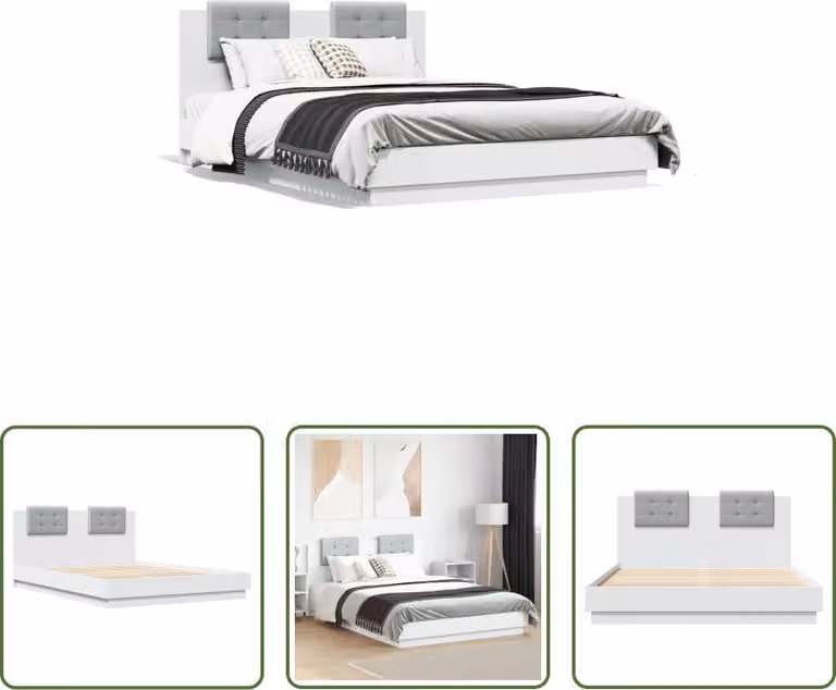 The Living Store Giroletto con testiera bianco 140x200 cm in materiale ligneo